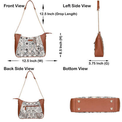 Women’s Abstract Tapestry Hobo Shoulder Bag – Vegan Leather Sling & Satchel Purse with Chain Strap & Top Handle for Work & Travel