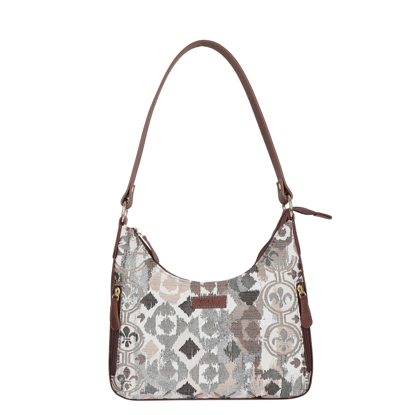 Abstract Pattern Tapestry Hobo Bag For Women| Elegant Leather Shoulder & Satchel Purse with Leather Strap for Work & Travel