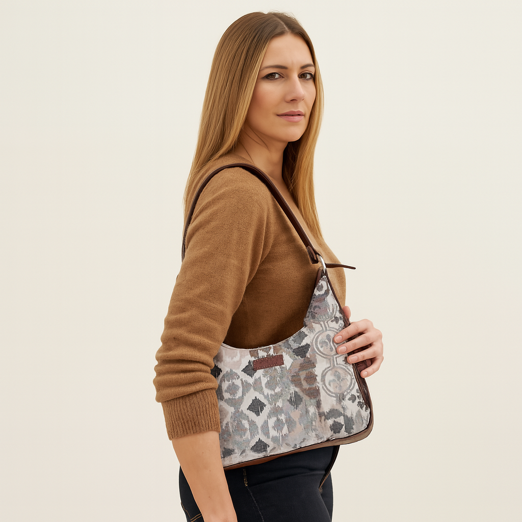 Abstract Pattern Tapestry Hobo Bag For Women| Elegant Leather Shoulder & Satchel Purse with Leather Strap for Work & Travel