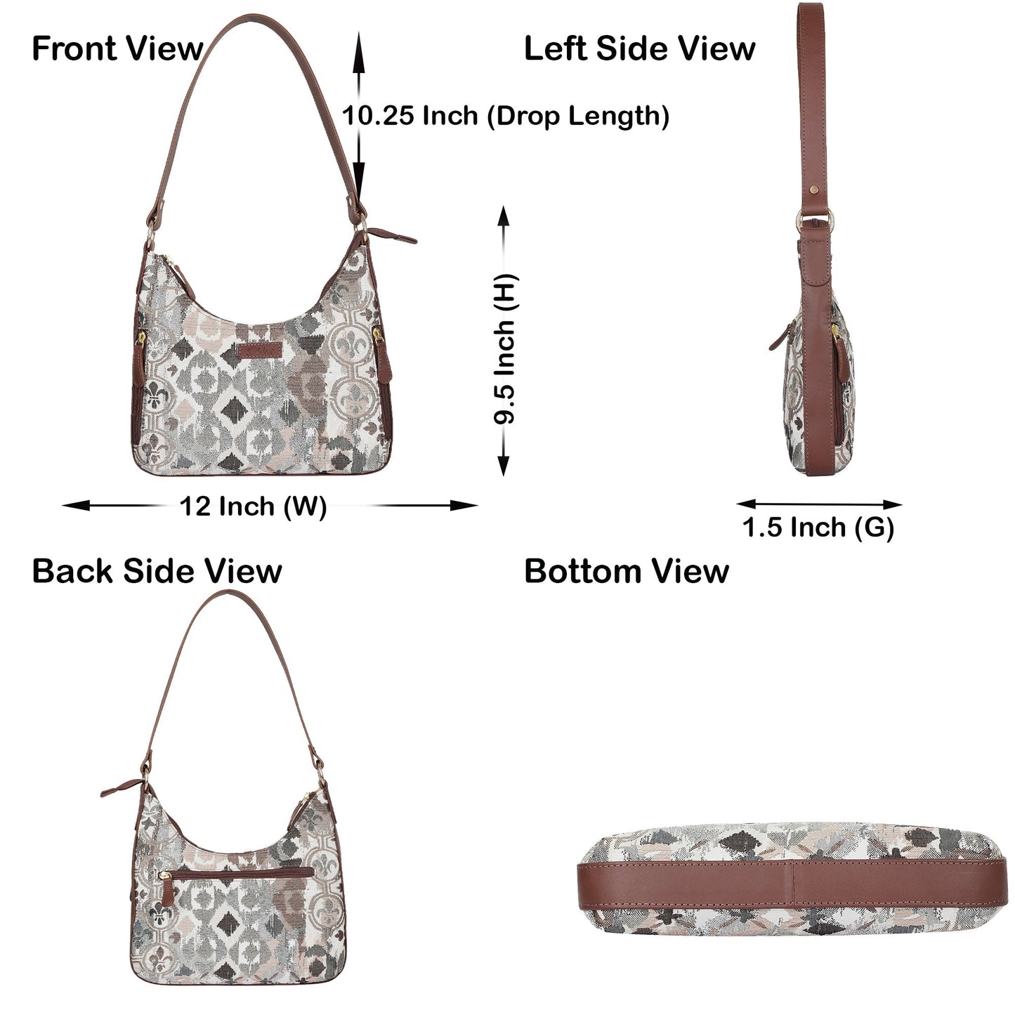 Abstract Pattern Tapestry Hobo Bag For Women| Elegant Leather Shoulder & Satchel Purse with Leather Strap for Work & Travel