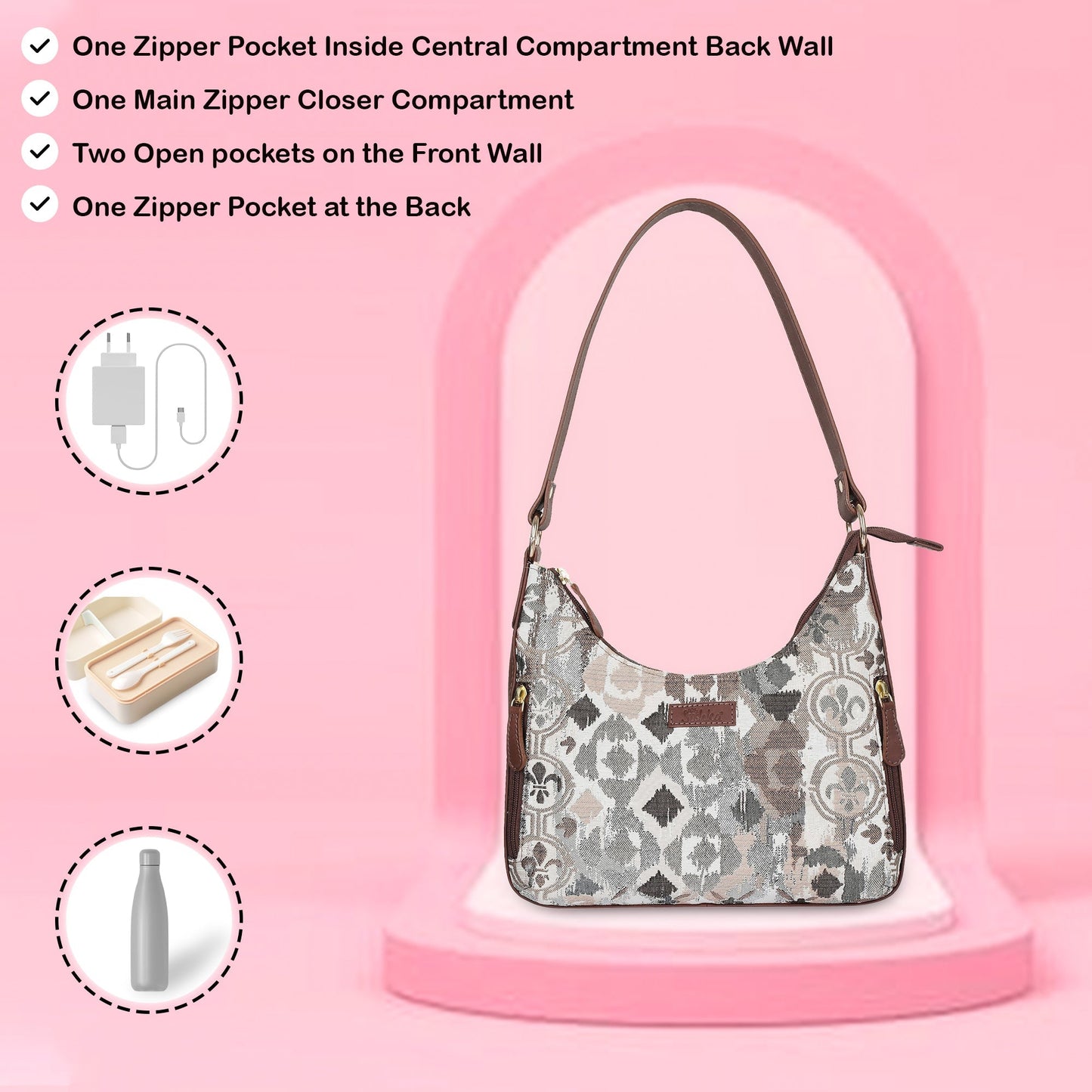 Abstract Pattern Tapestry Hobo Bag For Women| Elegant Leather Shoulder & Satchel Purse with Leather Strap for Work & Travel