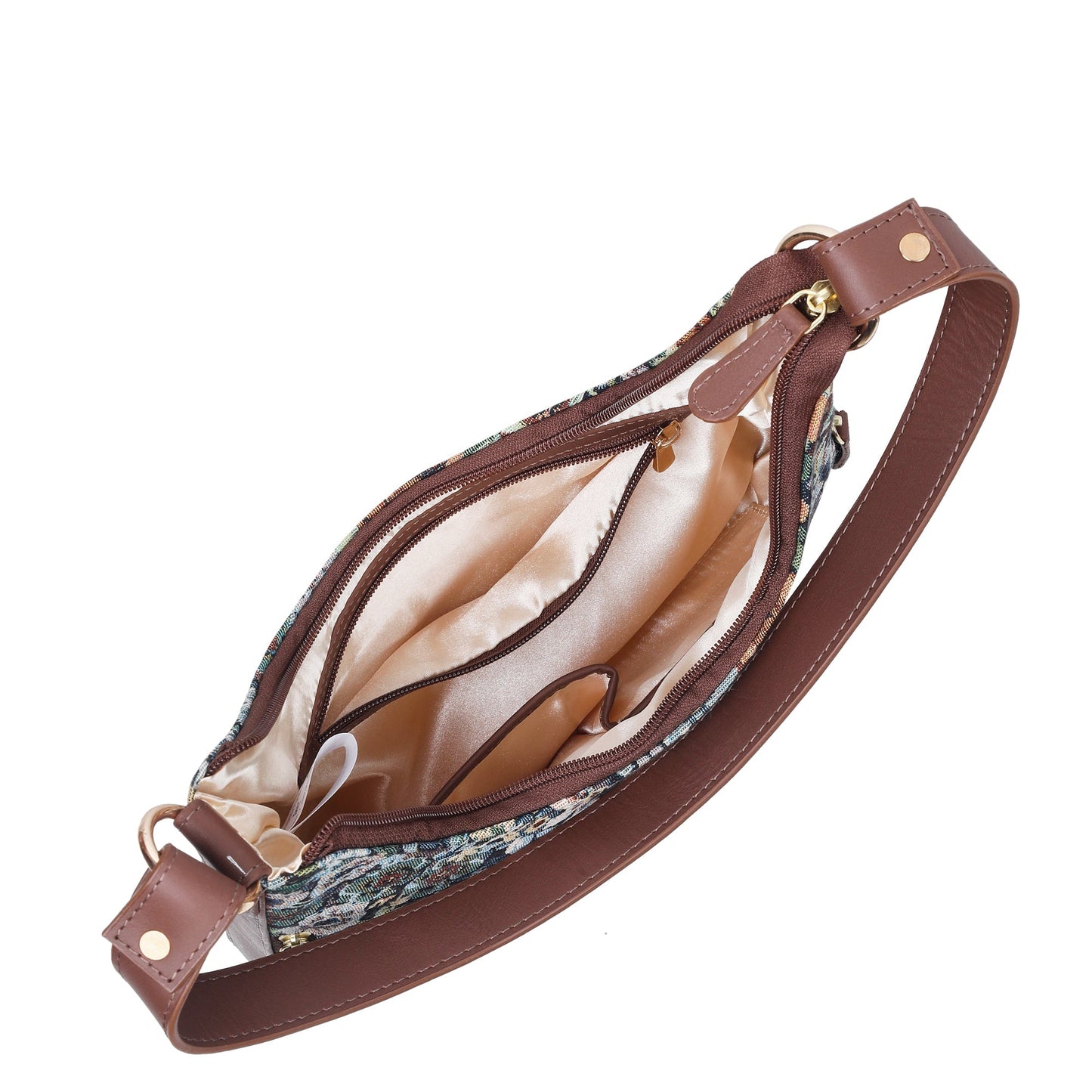 Botanical Design Tapestry  Fabric Hobo Bag For Women | Shoulder & Satchel Purse with Leather Trim and  Strap for Travel & Casual Use