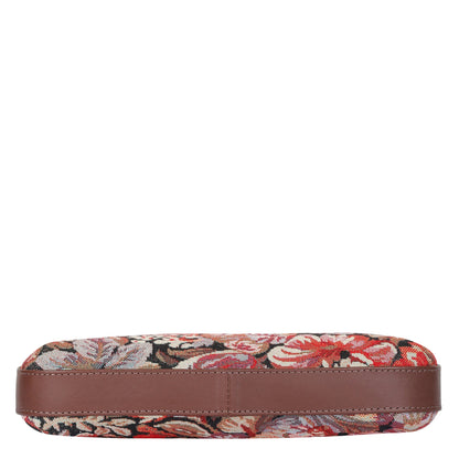 Ladies Hobo Bag in Floral Design Tapestry Fabric | Leather-Trimmed Shoulder Satchel with Leather Strap for Everyday Use