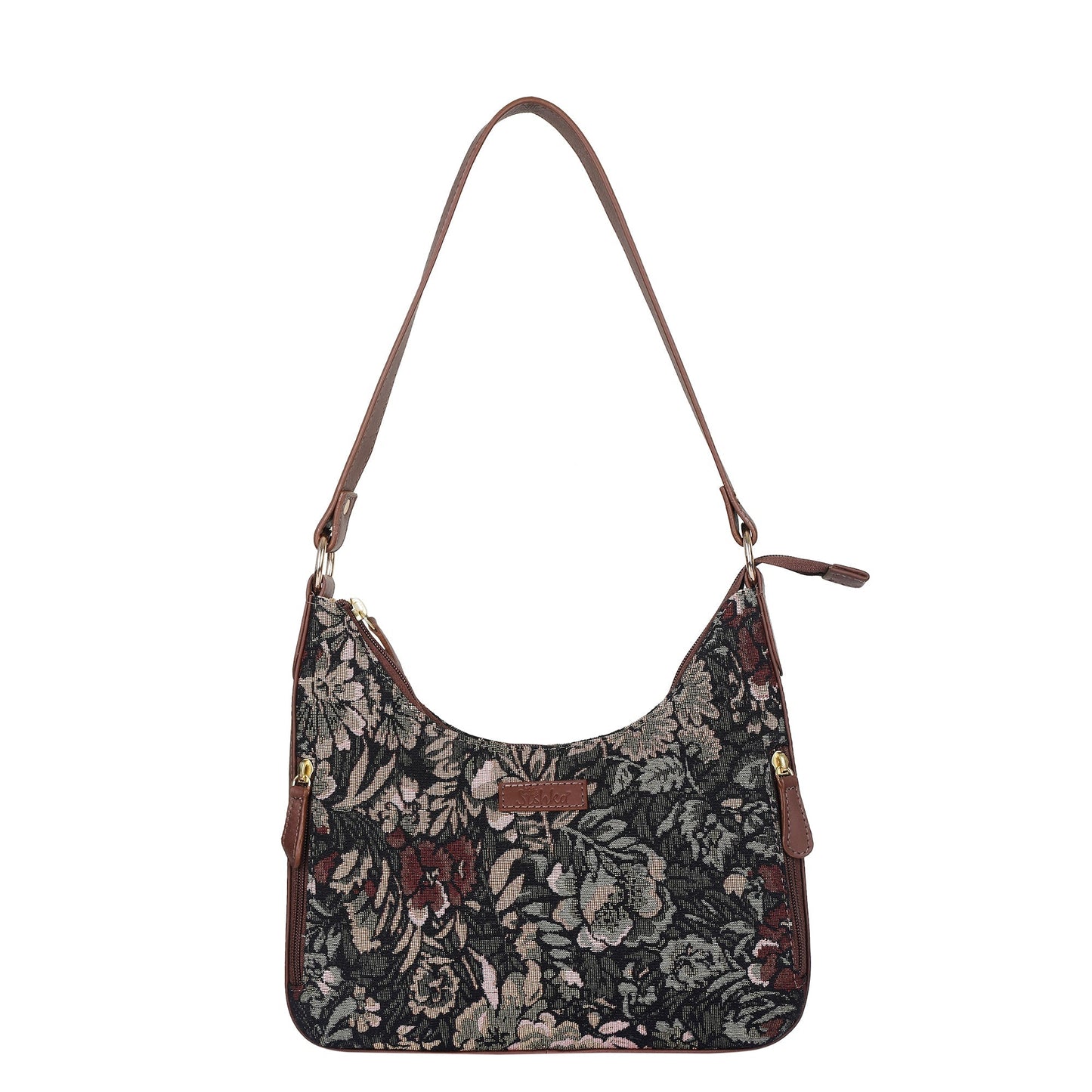Women's Hobo Bag in Tapestry Vintage Pattern Fabric | Leather-Trimmed Shoulder & Sling Purse with Leather Strap for Daily Use