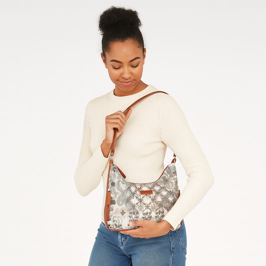 Women’s Abstract Tapestry Hobo Shoulder Bag – Versatile Sling Satchel with Vegan Leather Strap & Classic Top Handle