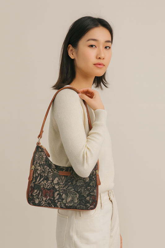 Women’s Vintage Tapestry Hobo Shoulder Bag – Vegan Leather Sling Satchel with Top Handle for Daily Use & Travel