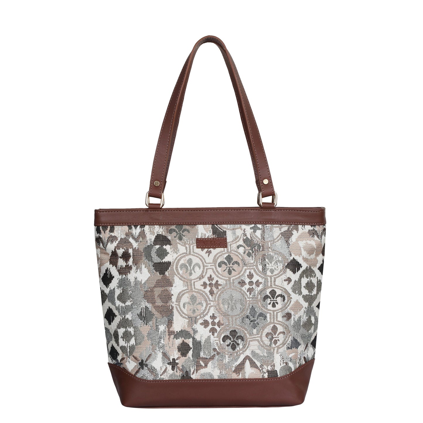 Women’s Abstract Tapestry Tote Bag – Leather-Trimmed Top Handle Shoulder Purse for Travel & Everyday Style