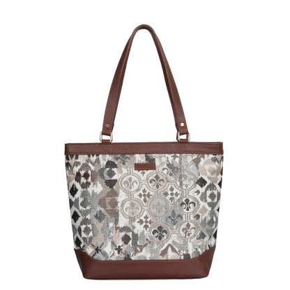 Women’s Abstract Tapestry Tote Bag – Leather-Trimmed Top Handle Shoulder Purse for Travel & Everyday Style