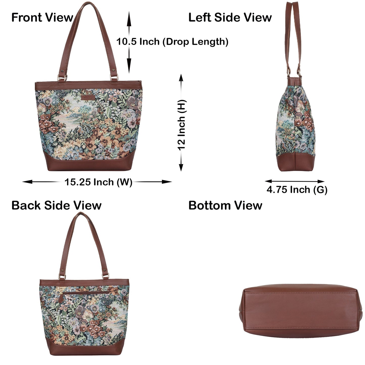 Women’s Botanical Tapestry Tote Bag – Stylish Top Handle Handbag with Leather Accents for Office & Travel
