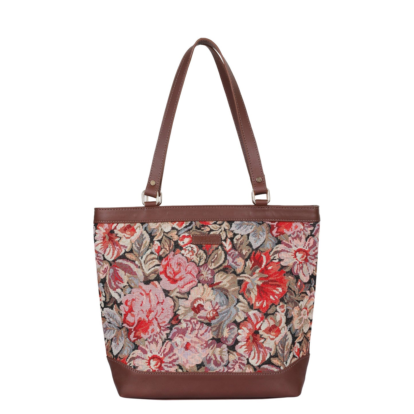 Women’s Floral Tapestry Tote Bag – Leather-Trimmed Shoulder Handbag with Top Handle for Daily Use