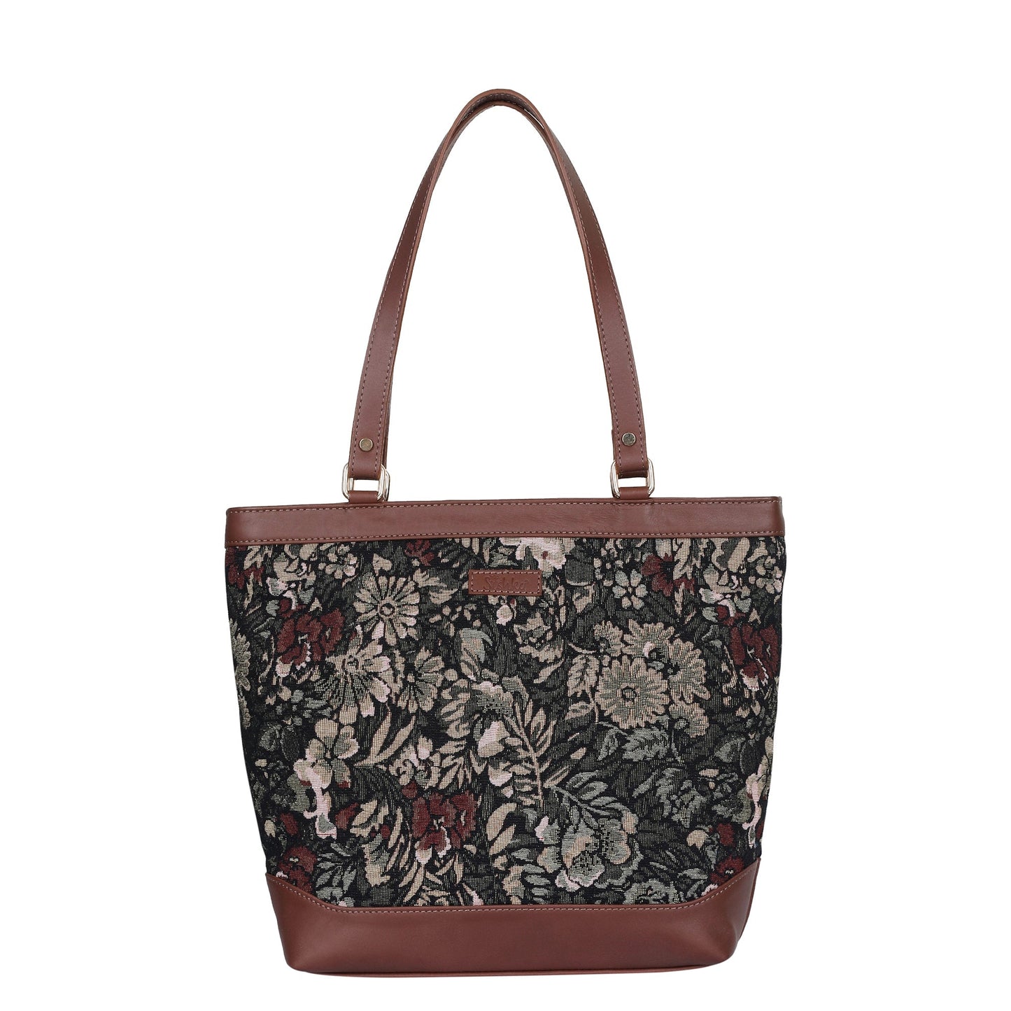Women’s Vintage Tapestry Tote Bag – Leather-Trimmed Top Handle Shoulder Handbag for Office