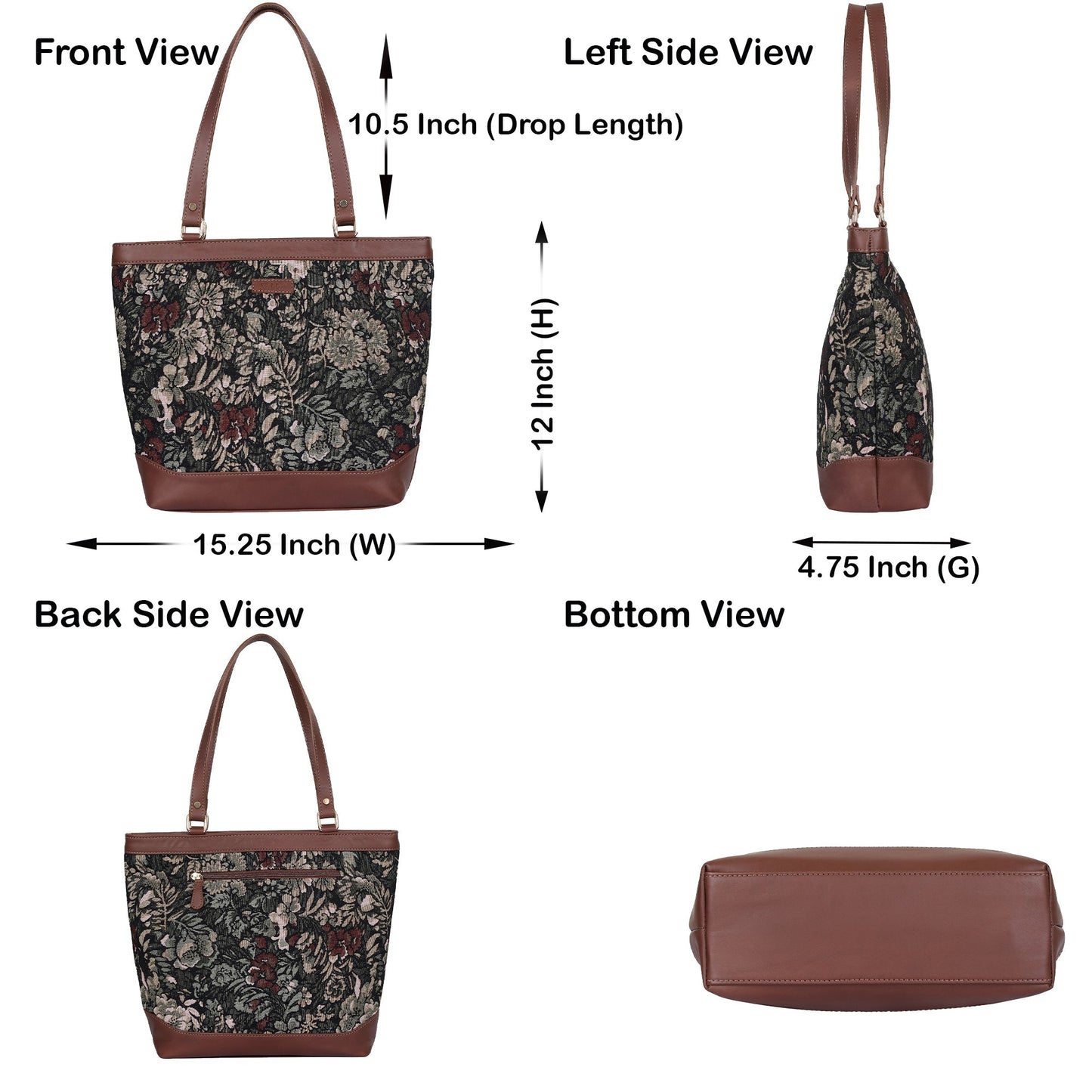 Women’s Vintage Tapestry Tote Bag – Leather-Trimmed Top Handle Shoulder Handbag for Office
