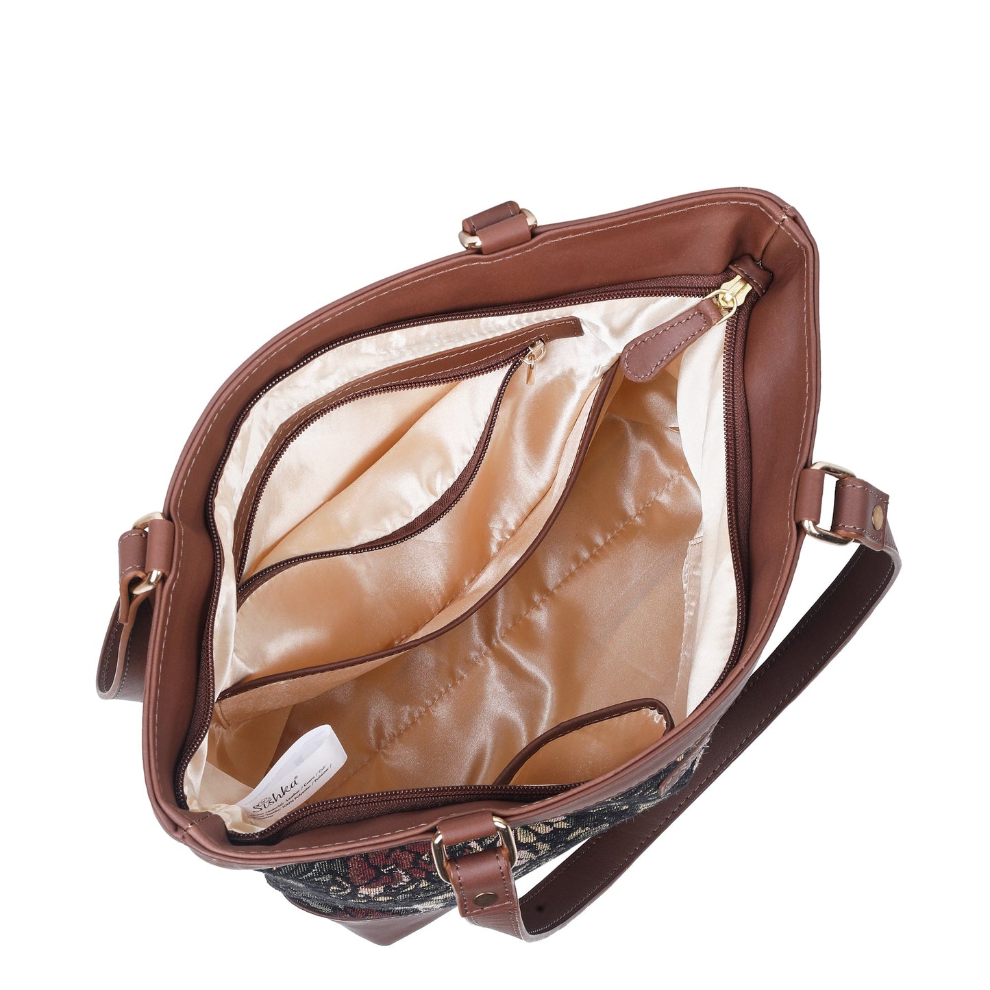 Women’s Vintage Tapestry Tote Bag – Leather-Trimmed Top Handle Shoulder Handbag for Office