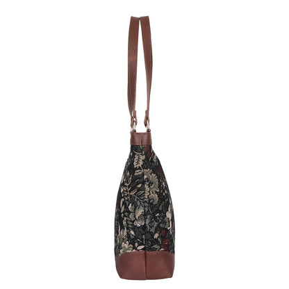 Women’s Vintage Tapestry Tote Bag – Leather-Trimmed Top Handle Shoulder Handbag for Office