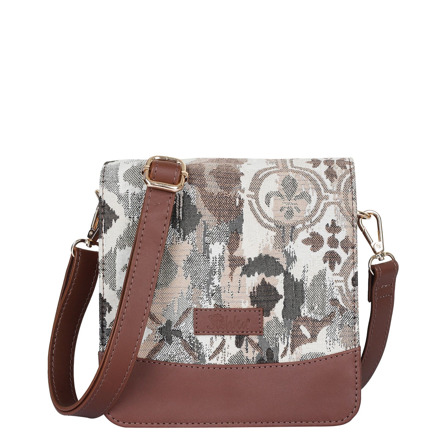 Abstract Tapestry Crossbody Sling Bag – Women’s Shoulder Purse with Genuine Leather Trim