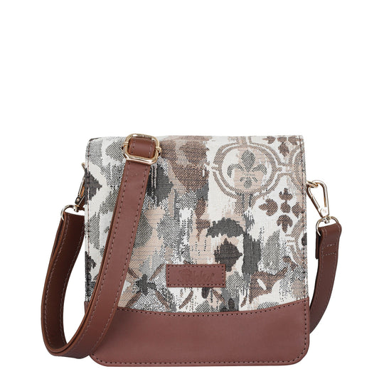 Abstract Tapestry Crossbody Sling Bag – Women’s Shoulder Purse with Leather Trim