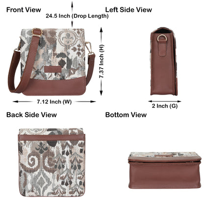 Abstract Tapestry Crossbody Sling Bag – Women’s Shoulder Purse with Genuine Leather Trim