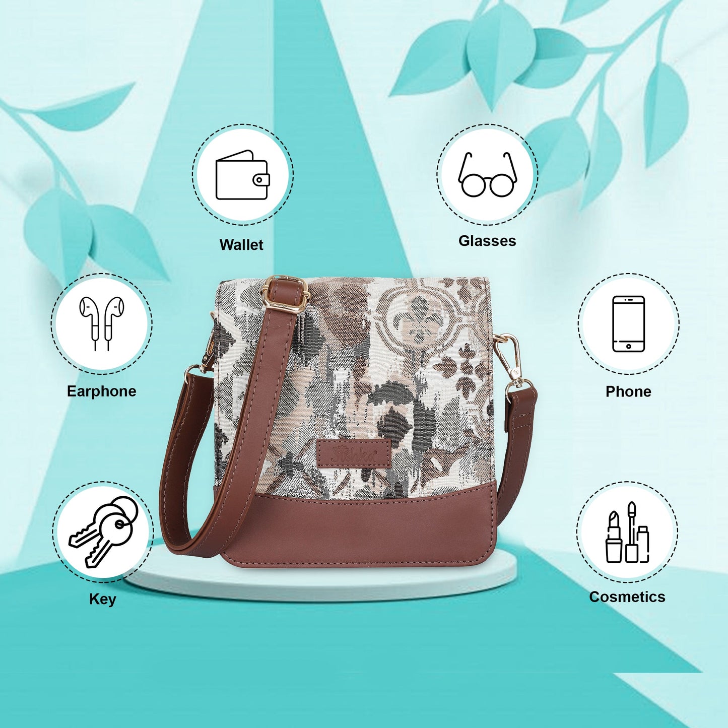 Abstract Tapestry Crossbody Sling Bag – Women’s Shoulder Purse with Genuine Leather Trim