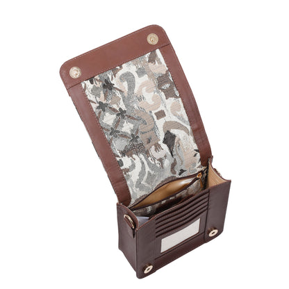 Abstract Tapestry Crossbody Sling Bag – Women’s Shoulder Purse with Genuine Leather Trim