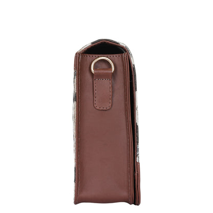 Abstract Tapestry Crossbody Sling Bag – Women’s Shoulder Purse with Genuine Leather Trim