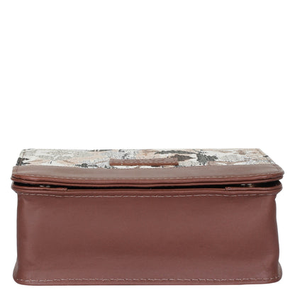 Abstract Tapestry Crossbody Sling Bag – Women’s Shoulder Purse with Genuine Leather Trim