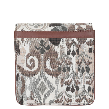 Abstract Tapestry Crossbody Sling Bag – Women’s Shoulder Purse with Genuine Leather Trim