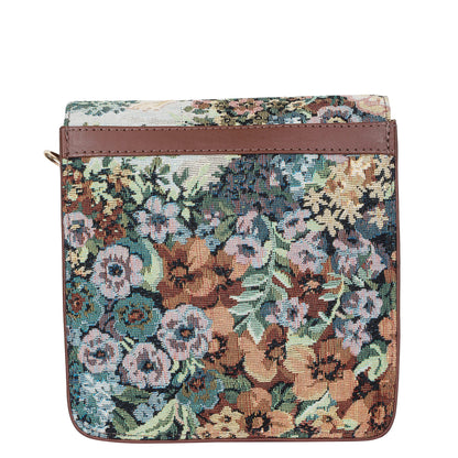 Botanical Tapestry Crossbody Sling Bag – Women’s Shoulder Purse with Leather Trim