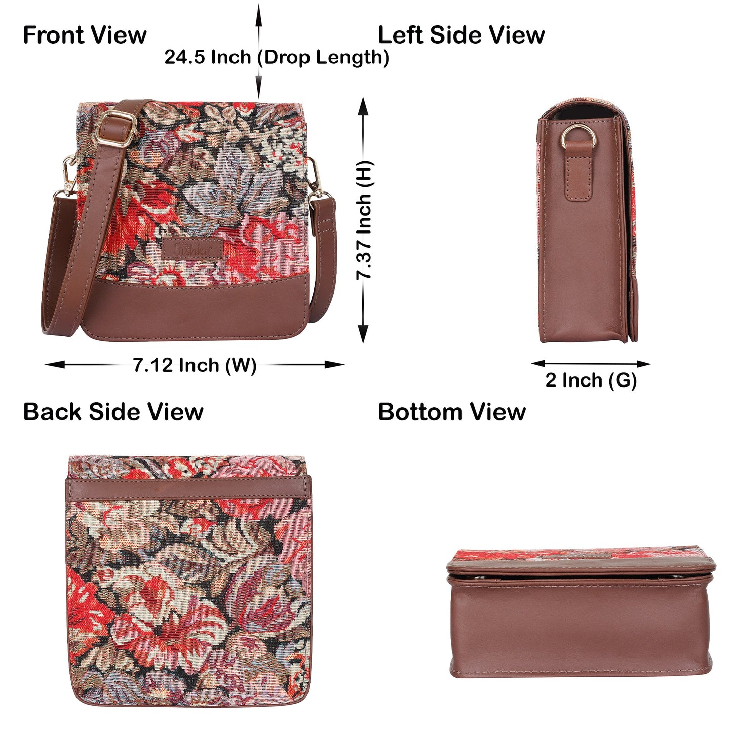 Floral Tapestry Crossbody Bag – Women’s Sling Shoulder Purse with Leather Trim