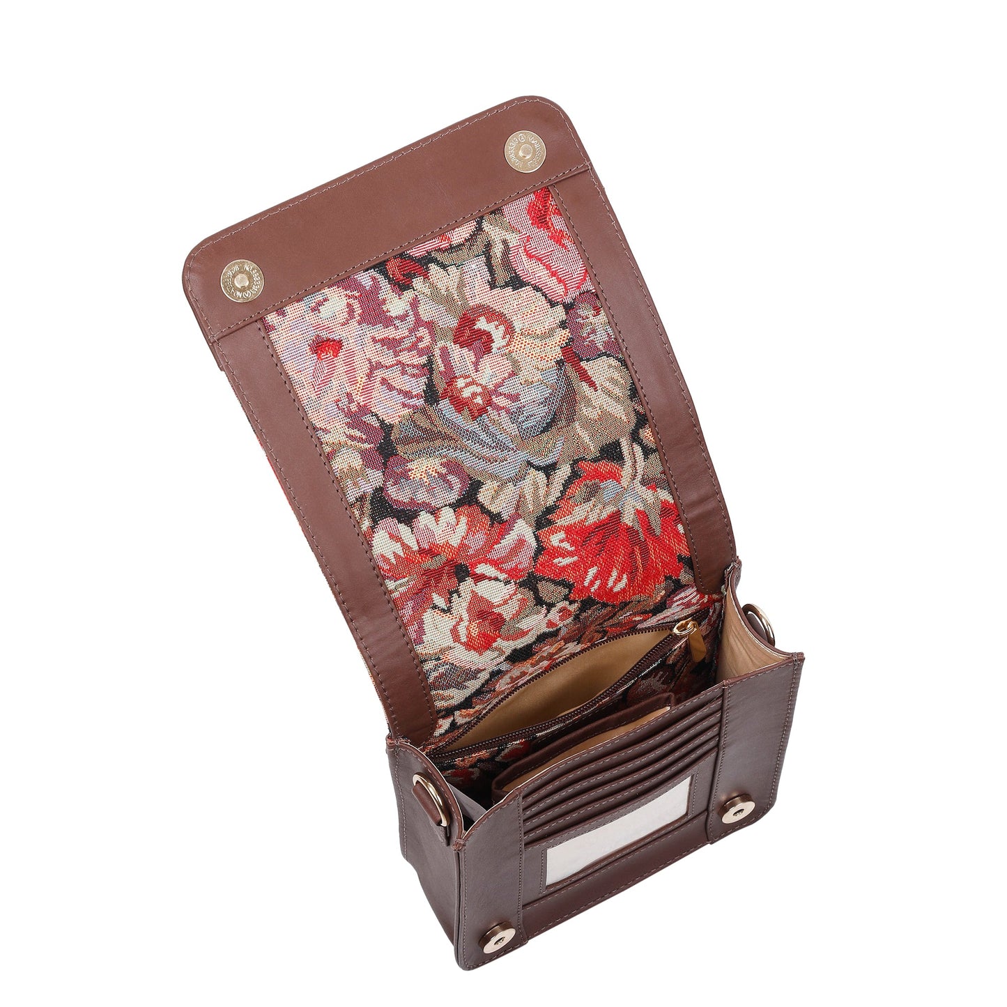 Floral Tapestry Crossbody Bag – Women’s Sling Shoulder Purse with Leather Trim