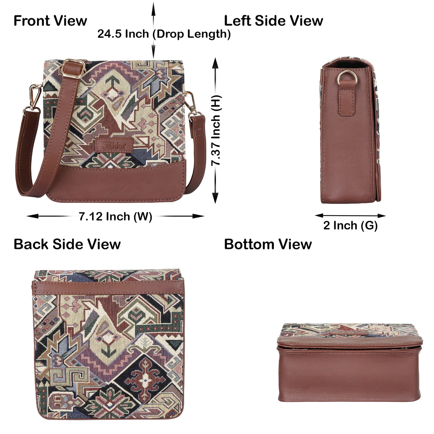 Geometric Tapestry Crossbody Bag – Women’s Sling Shoulder Purse with Genuine Leather Trim