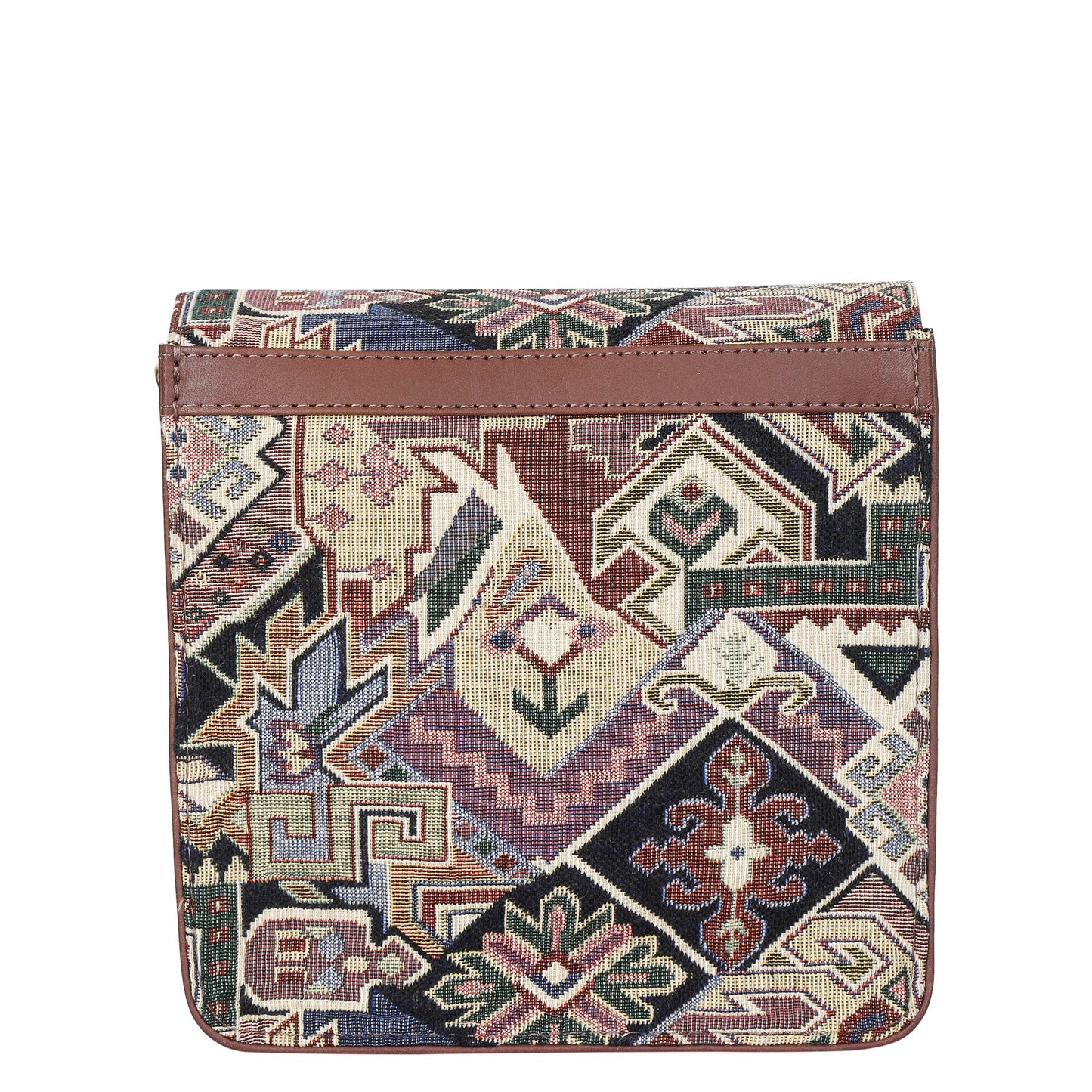 Geometric Tapestry Crossbody Bag – Women’s Sling Shoulder Purse with Genuine Leather Trim