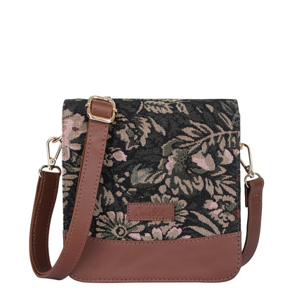 Vintage Tapestry Crossbody Bag – Women’s Sling Shoulder Purse with Leather Trim