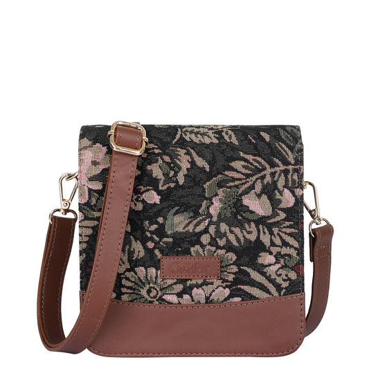 Vintage Tapestry Crossbody Bag – Women’s Sling Shoulder Purse with Leather Trim