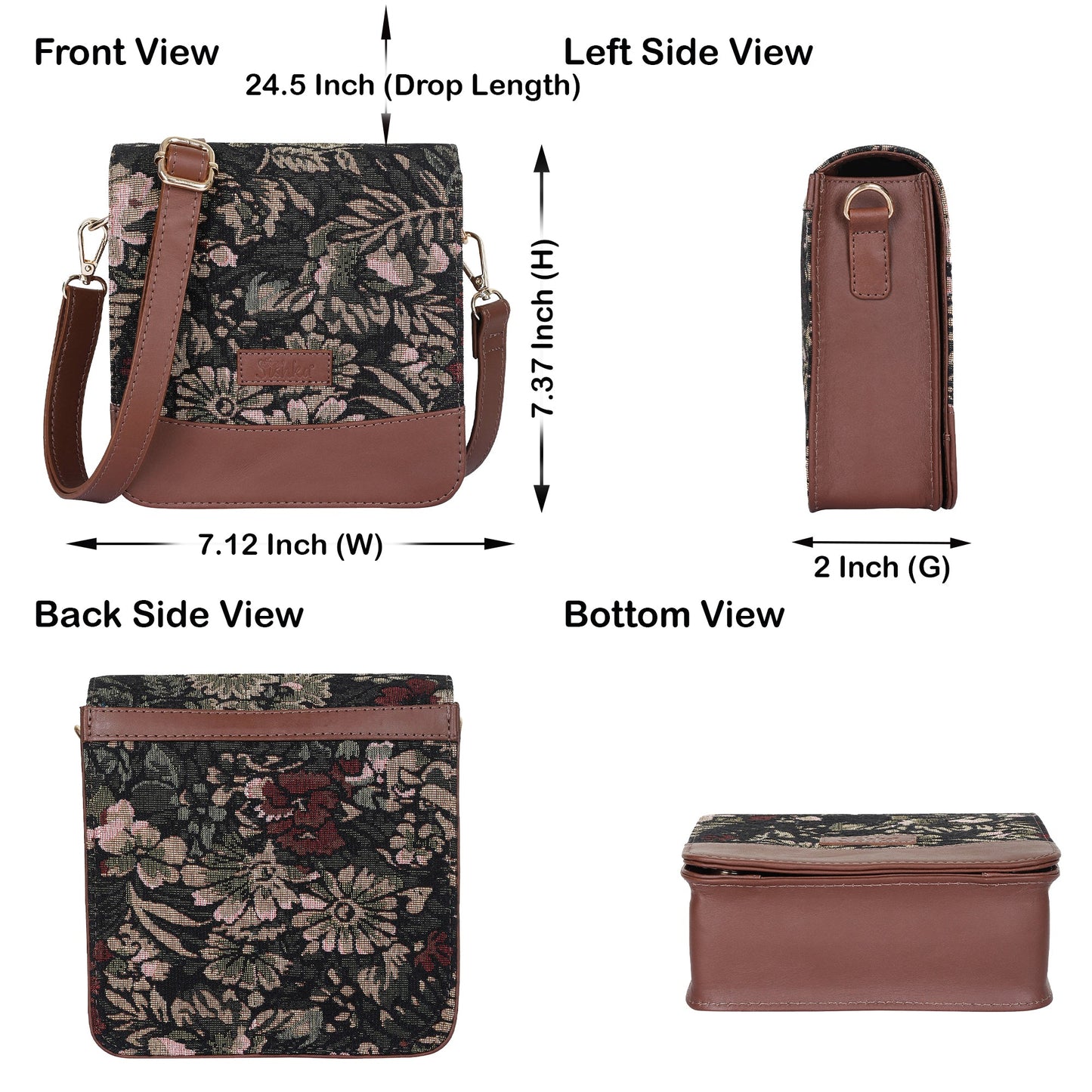 Vintage Tapestry Crossbody Bag – Women’s Sling Shoulder Purse with Leather Trim