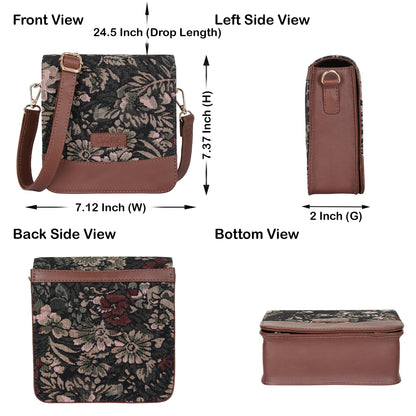 Vintage Tapestry Crossbody Bag – Women’s Sling Shoulder Purse with Leather Trim