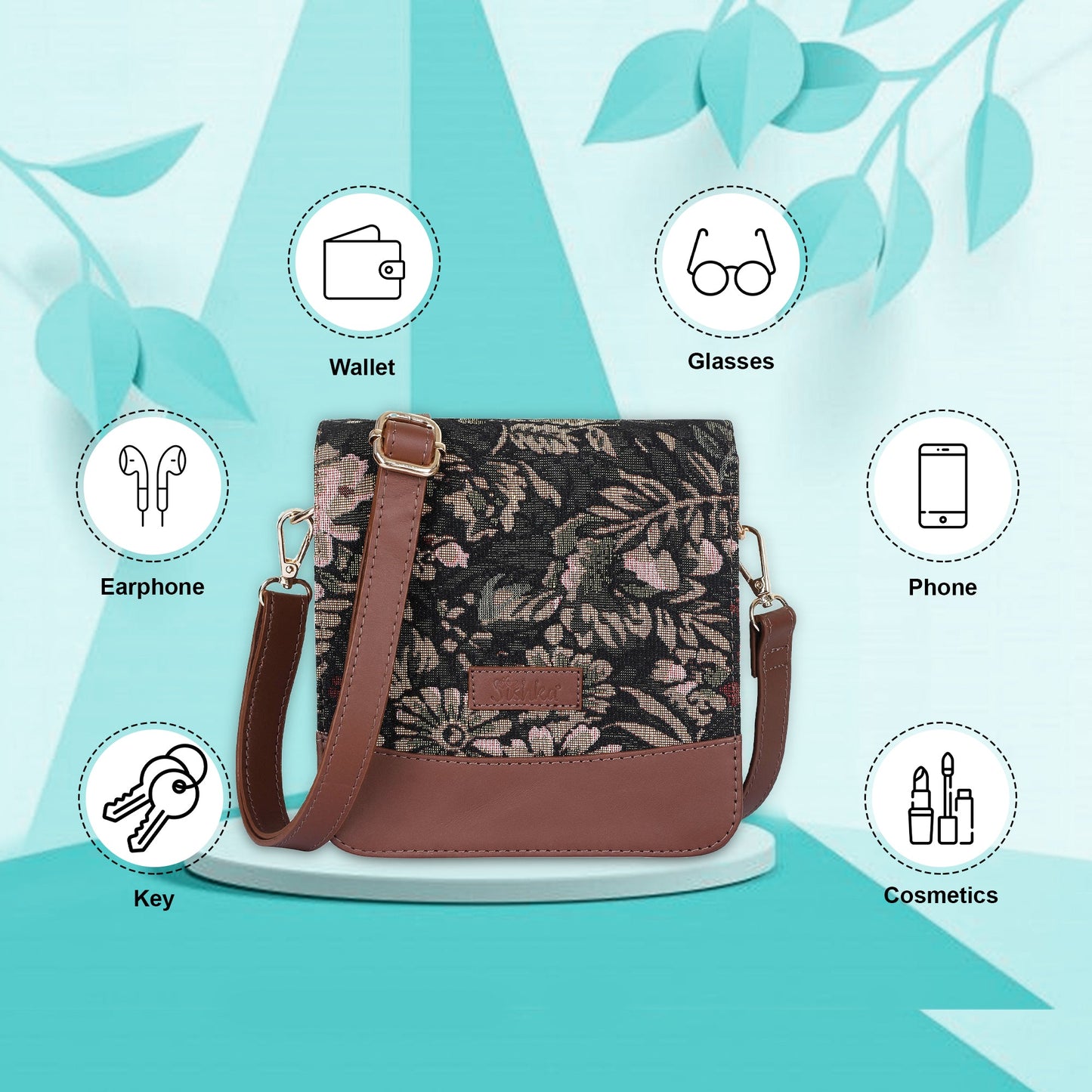 Vintage Tapestry Crossbody Bag – Women’s Sling Shoulder Purse with Leather Trim