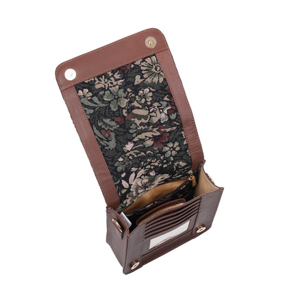 Vintage Tapestry Crossbody Bag – Women’s Sling Shoulder Purse with Leather Trim