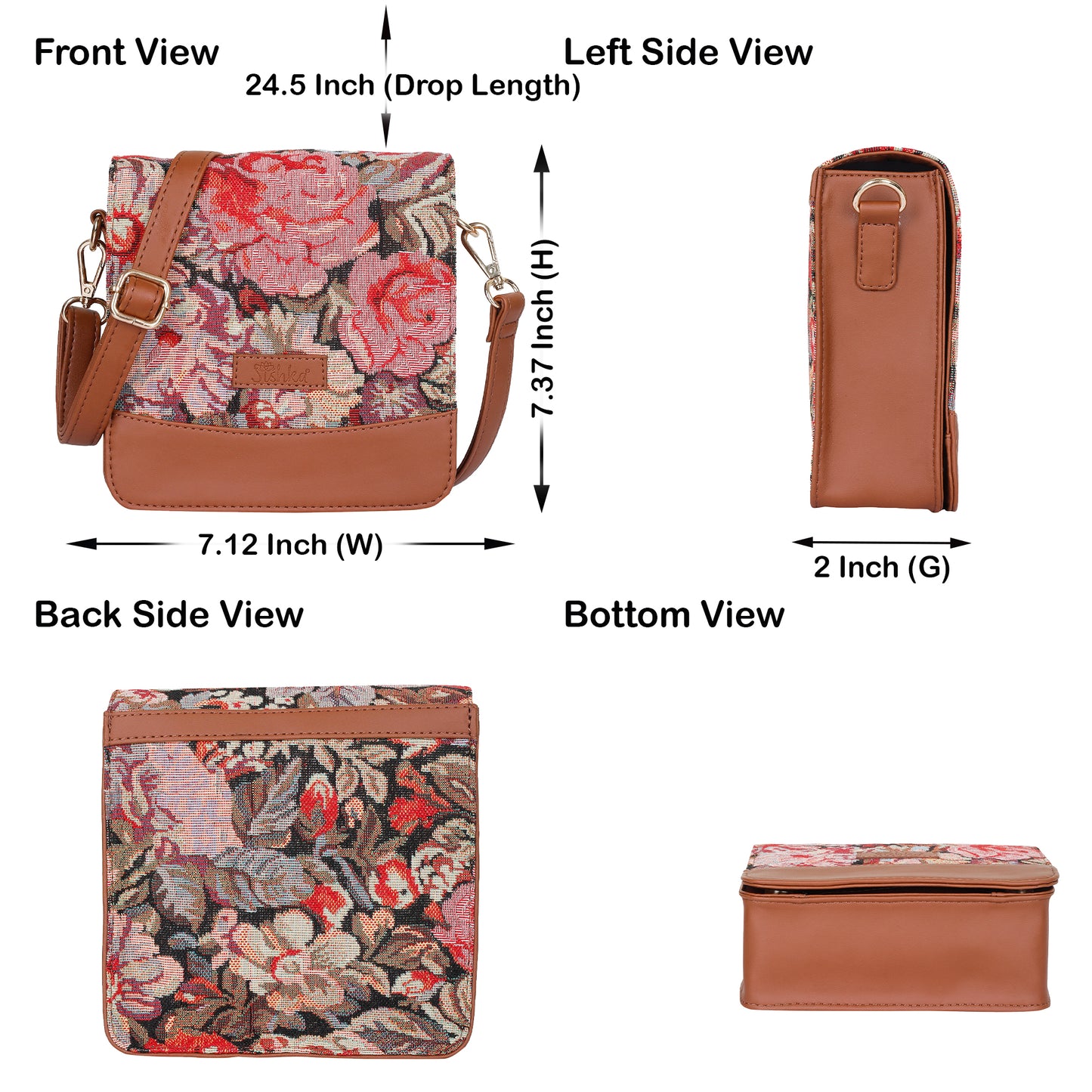 Floral Tapestry Crossbody Bag – Women Sling Shoulder Purse with Vegan Leather Trim