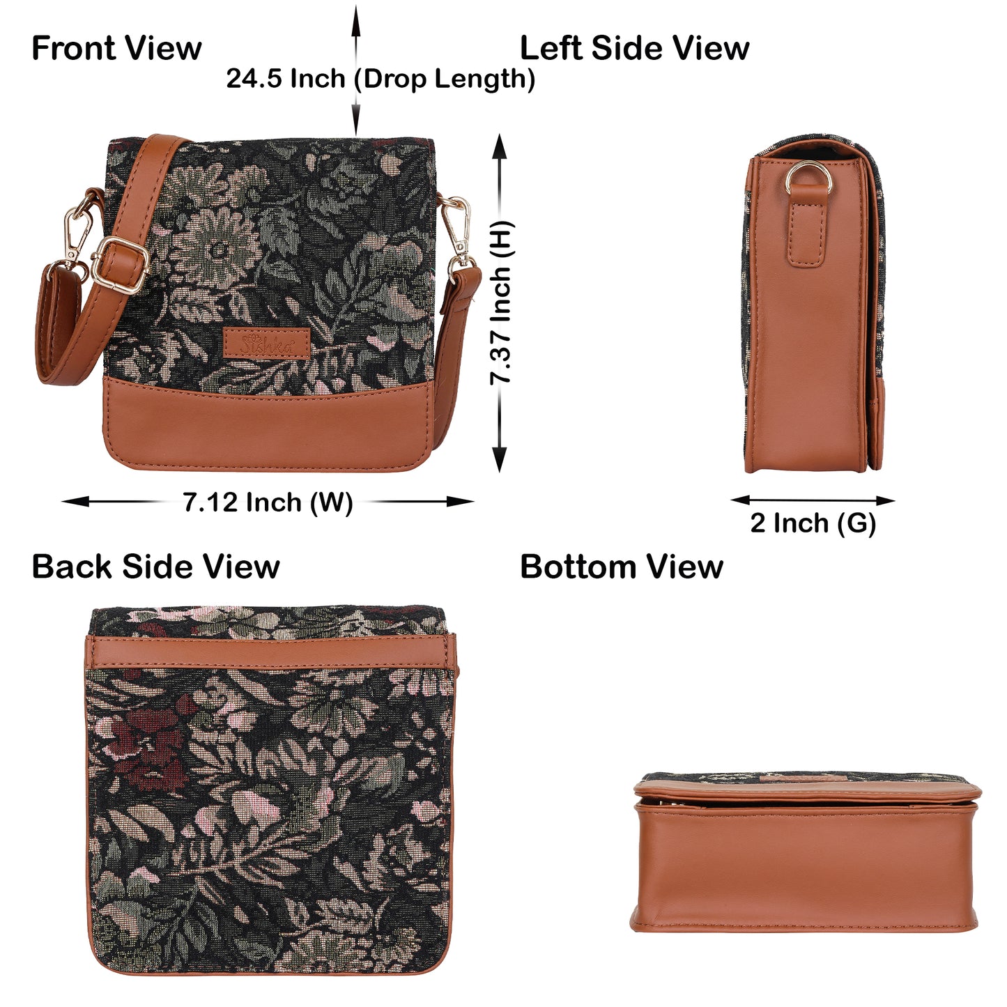 Vintage Tapestry Crossbody Bag – Women Sling Shoulder Purse with Vegan Leather Trim Handle