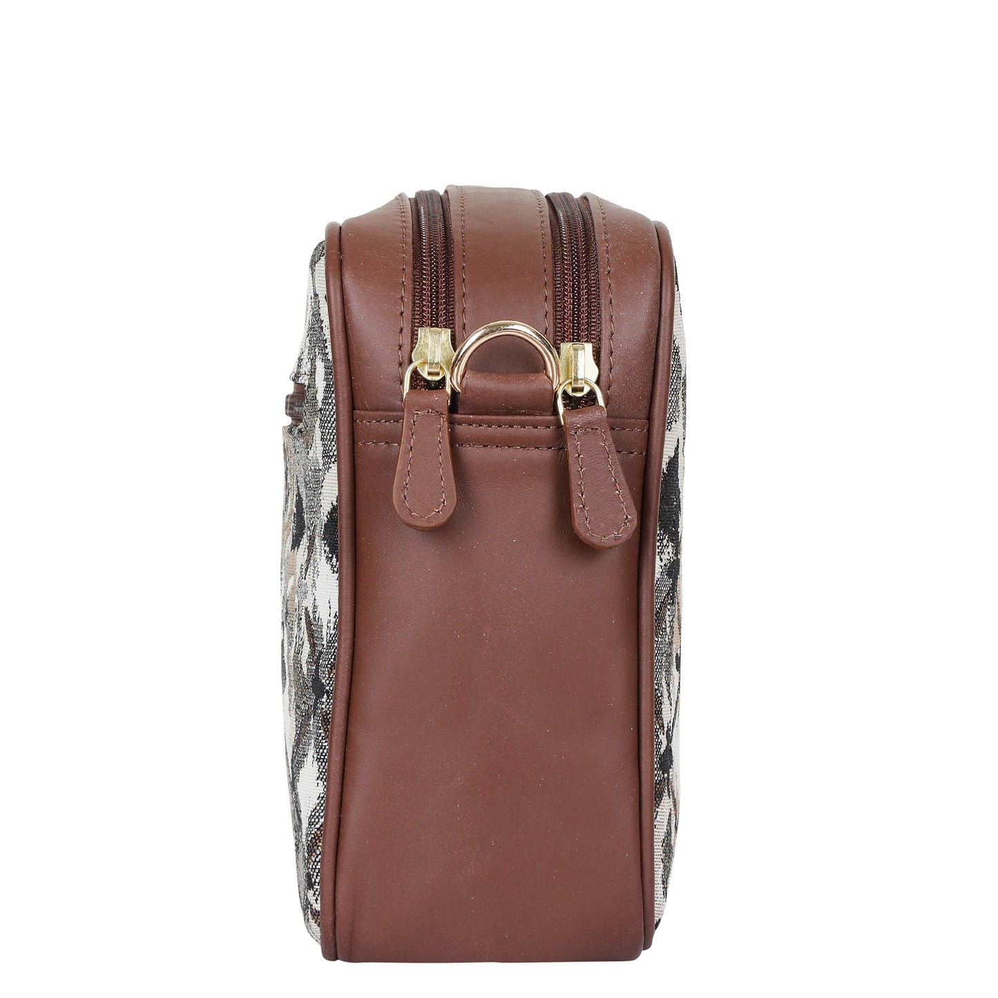 Abstract Design Women’s Tapestry Messenger Bag – Compact Crossbody Purse with Leather Trim & Adjustable Detachable Leather Strap for Casual Wear & Everyday Essentials