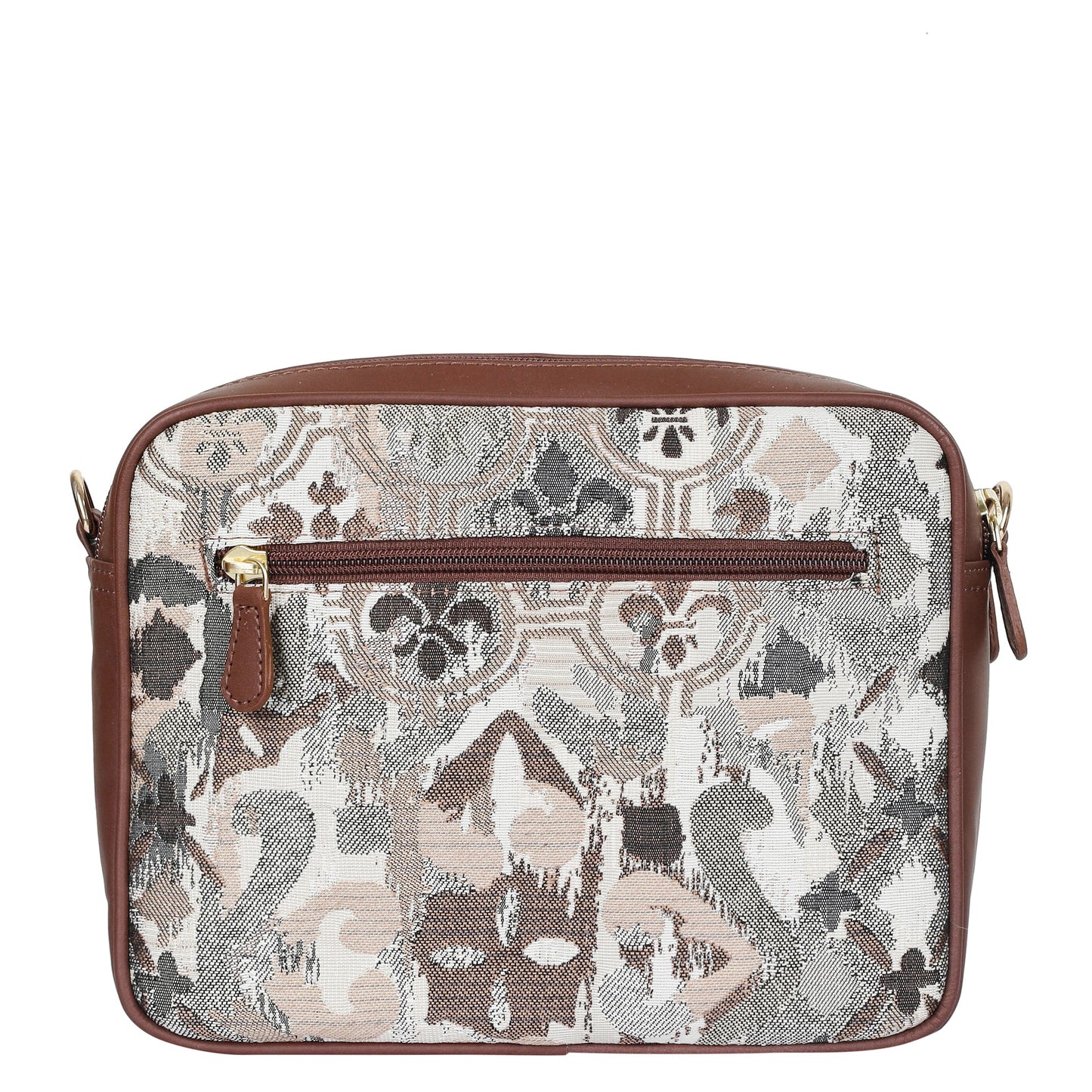 Abstract Design Women’s Tapestry Messenger Bag – Compact Crossbody Purse with Leather Trim & Adjustable Detachable Leather Strap for Casual Wear & Everyday Essentials