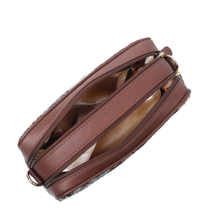 Women’s Botanical Tapestry Crossbody Sling Bag – Vintage Inspired Shoulder Purse with Genuine Leather Trim