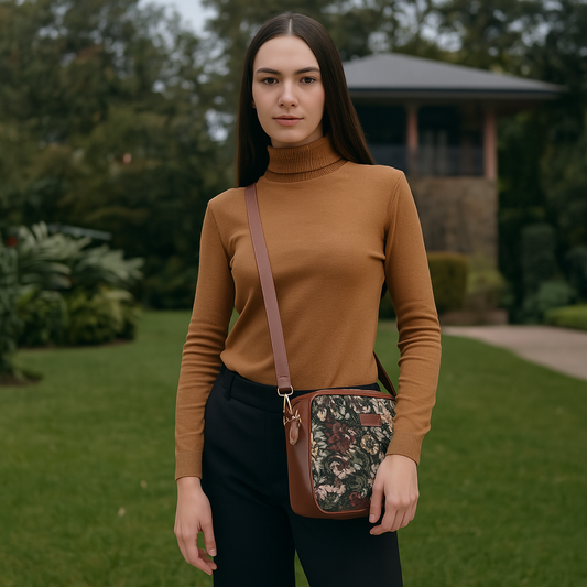 Vintage Tapestry Messenger Bag – Women’s Crossbody & Sling with Leather Trim