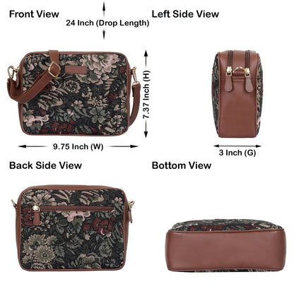 Vintage Tapestry Messenger Bag – Women’s Crossbody & Sling with Leather Trim