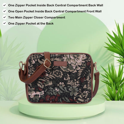 Vintage Tapestry Messenger Bag – Women’s Crossbody & Sling with Leather Trim