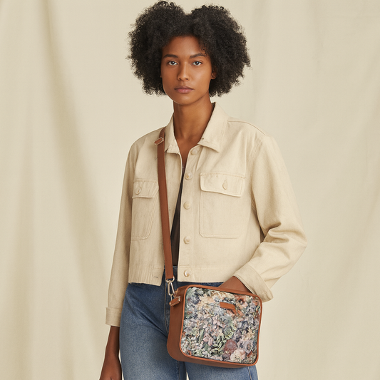 Women’s Abstract Pattern Tapestry Messenger Satchel – PU Leather Crossbody Bag with Detachable Strap for Casual & Daily Wear