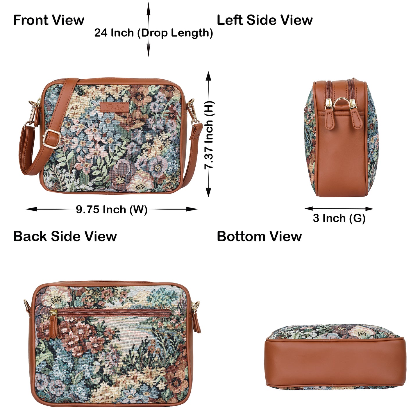 Women’s Botanical Tapestry Crossbody Purse – Messenger & Shoulder Bag with Vegan Leather Trim Handle