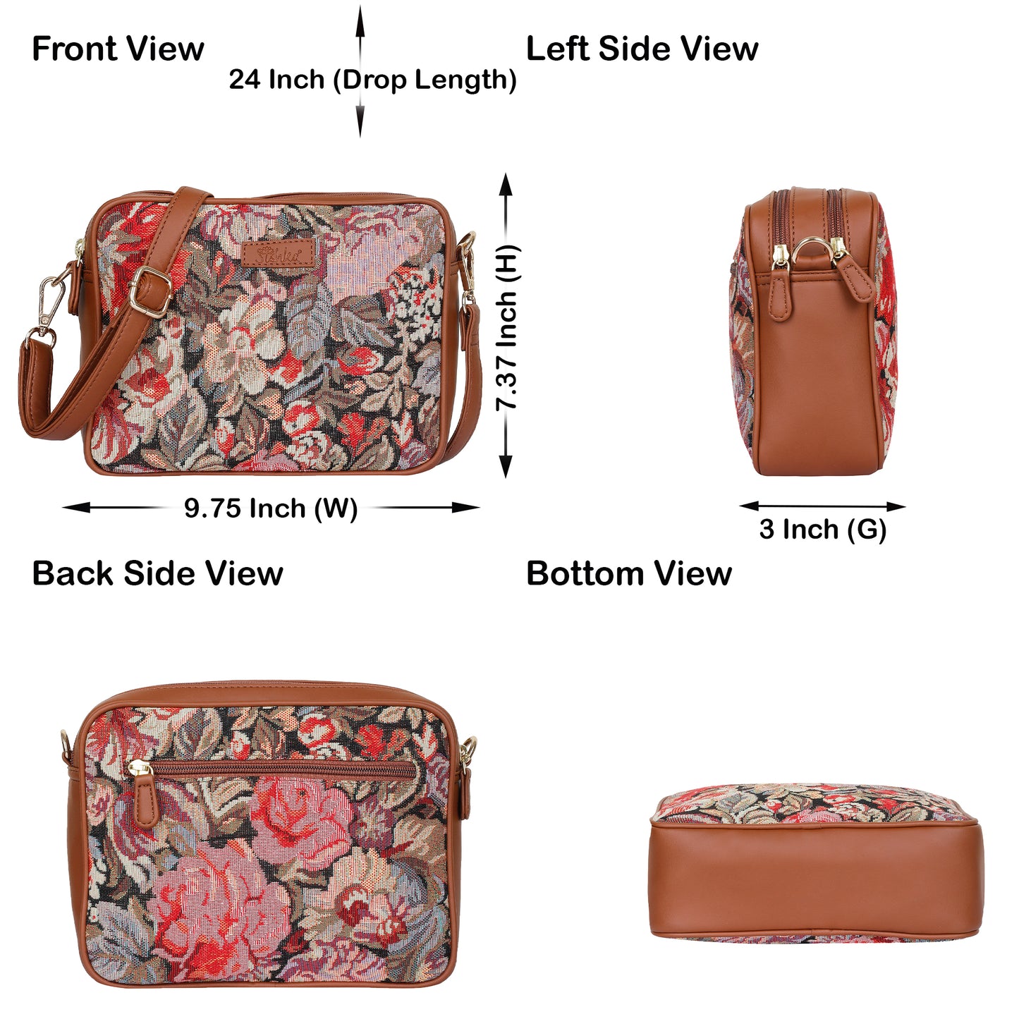 Floral Tapestry Messenger Bag – Women Crossbody Sling with Vegan Leather Trim Handle