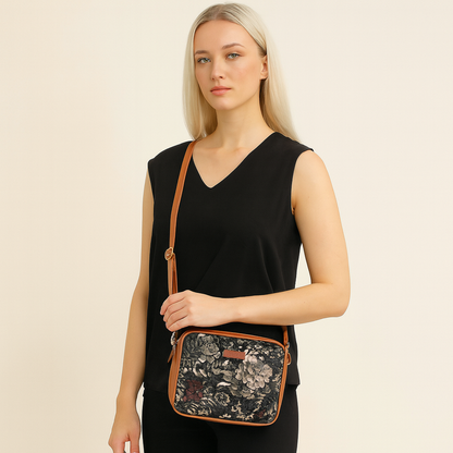 Women’s Vintage Tapestry Messenger Bag – Vegan Leather Crossbody & Shoulder Purse for Travel & Daily Use