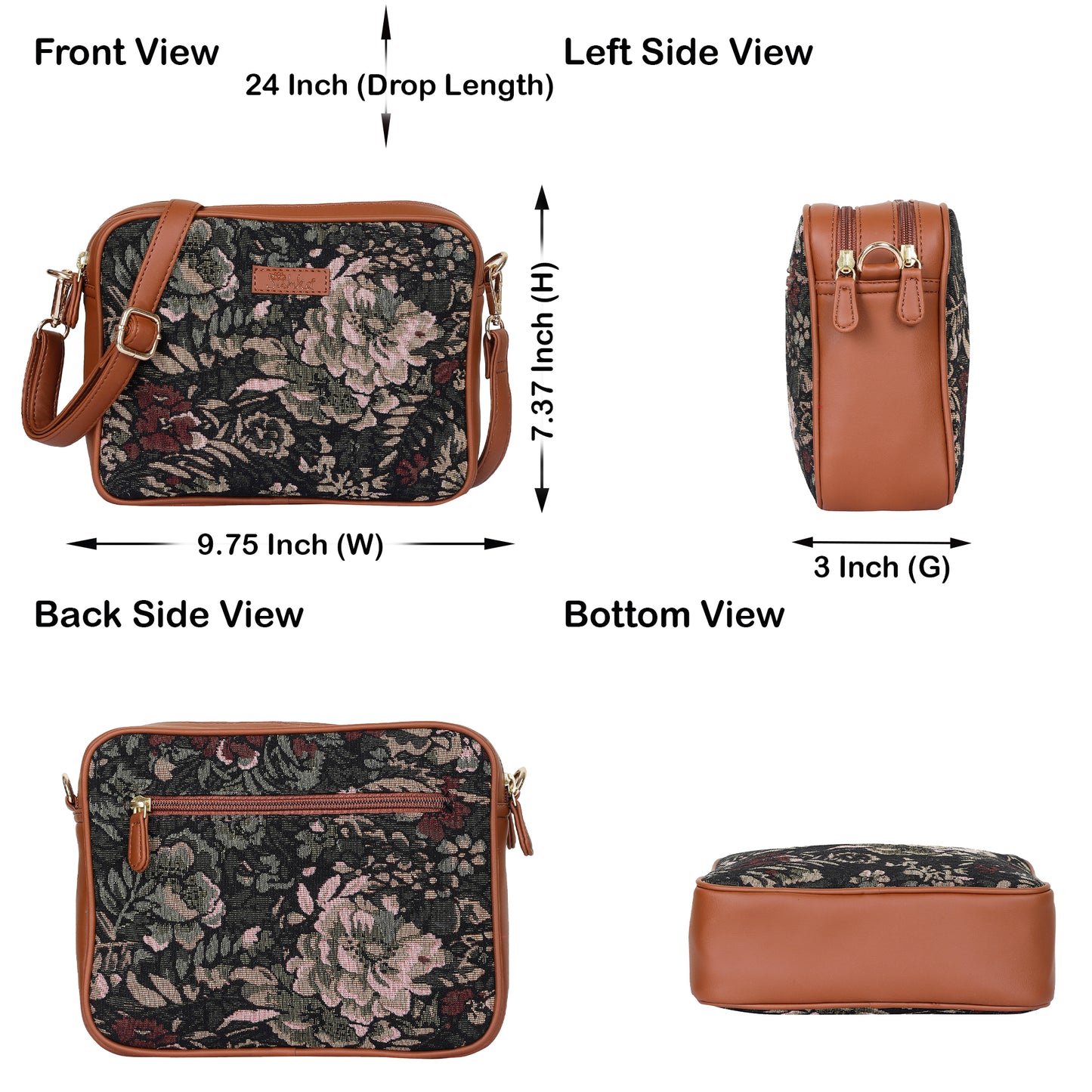 Women’s Vintage Tapestry Messenger Bag – Vegan Leather Crossbody & Shoulder Purse for Travel & Daily Use